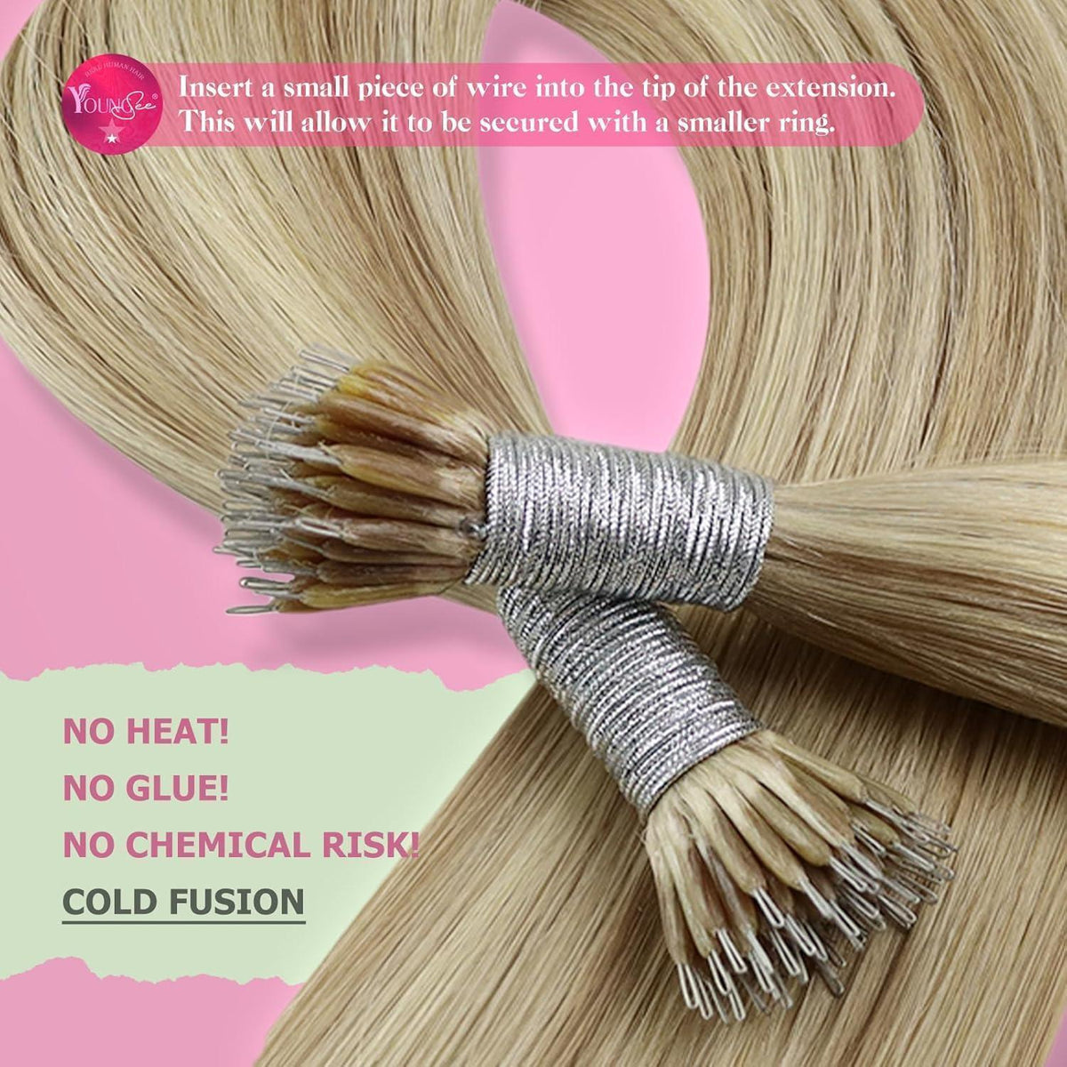 Nanoring Haarverlängerung Aschblond Echthaar 50cm
