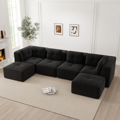 Modulares Ecksofa 4-Sitzer mit Fußhocker, Cordstoff Schwarz