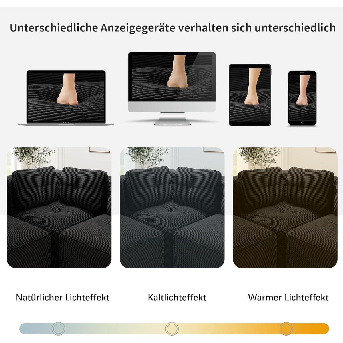 Modulares Ecksofa 4-Sitzer mit Fußhocker, Cordstoff Schwarz
