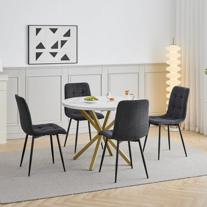 Moderner Esstisch Set mit 4 Samtstühlen – Rund 100cm