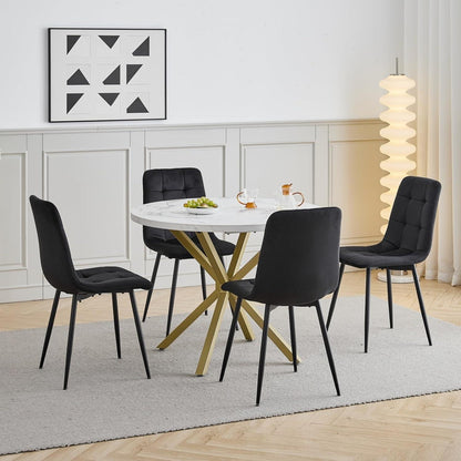 Moderner Esstisch Set mit 4 Samtstühlen – 100cm Durchmesser