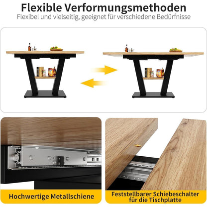 Ausziehbarer Esstisch Natur & Schwarz | Küchentisch für Küche & Wohnzimmer