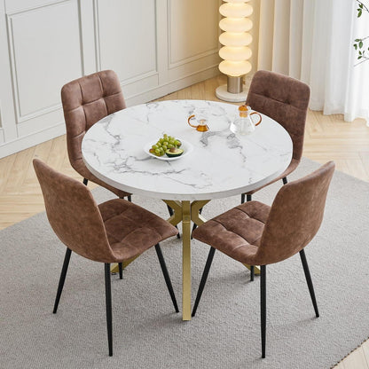 Moderner Esstisch Set mit 4 Sesseln – 100cm in Lederoptik