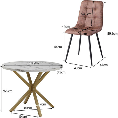 Moderner Esstisch Set mit 4 Sesseln – 100cm in Lederoptik