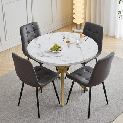 Moderner Esstisch Set 100cm mit 4 Sesseln in Lederoptik