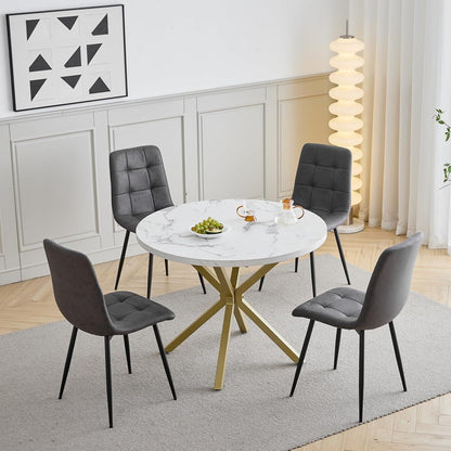 Moderner Esstisch Set 100cm mit 4 Sesseln in Lederoptik