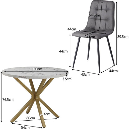 Moderner Esstisch Set 100cm mit 4 Sesseln in Lederoptik