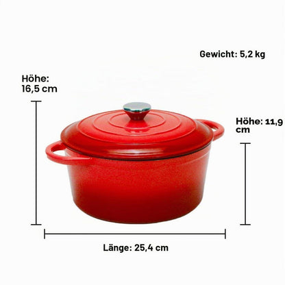 Gusseisen Bräter mit Deckel & Gärkorb – 26cm Rot