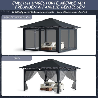 Gartenpavillon 3x3m mit Moskitonetzen & UV-Schutz