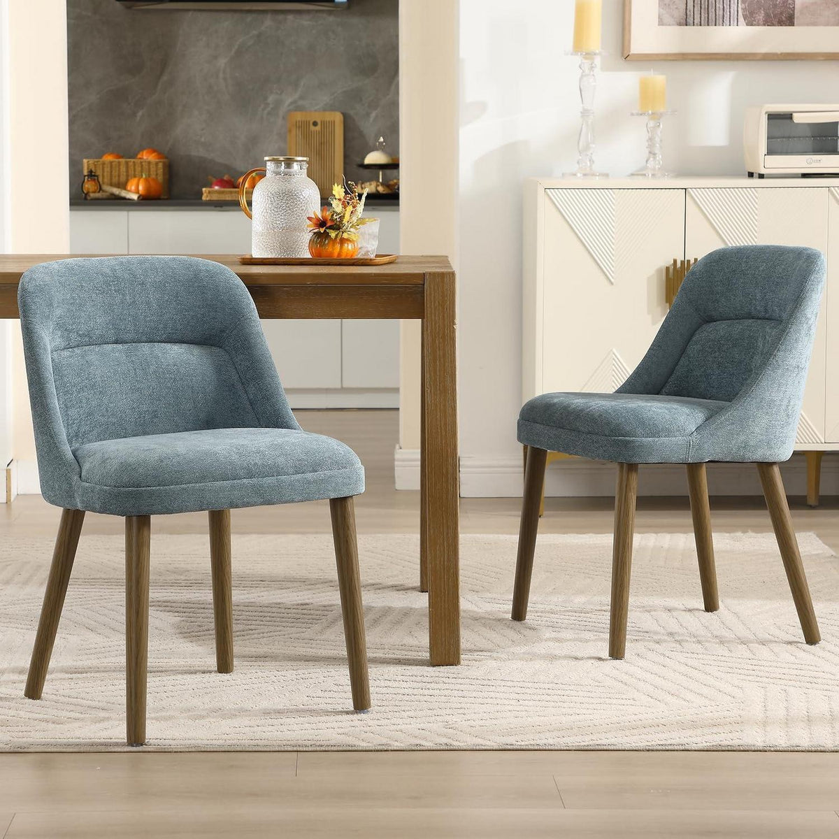 Moderner Esszimmerstuhl Set 2er mit Chenille & Lendenstütze, Blau