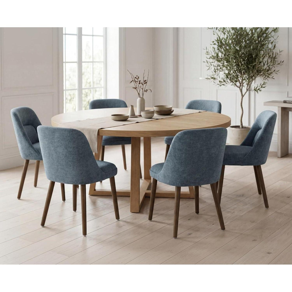 Moderner Esszimmerstuhl Set 2er mit Chenille & Lendenstütze, Blau