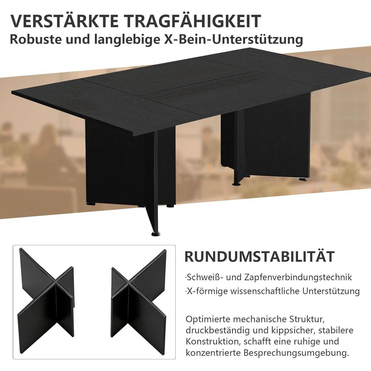 Modularer Konferenztisch, Erweiterbar für 4-12 Personen, 180cm Schwarz Weiß