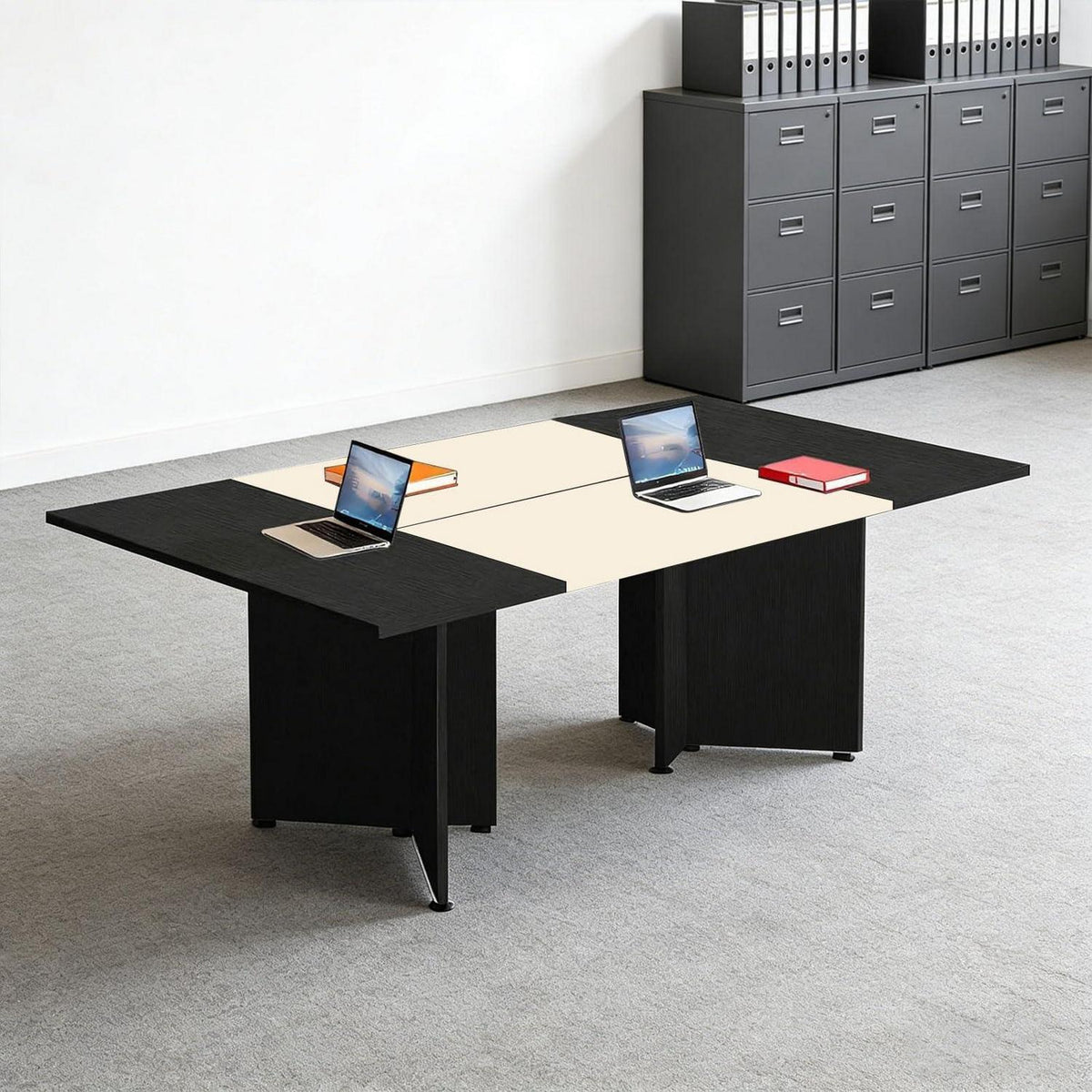 Modularer Konferenztisch, Erweiterbar für 4-12 Personen, Schwarz & Beige
