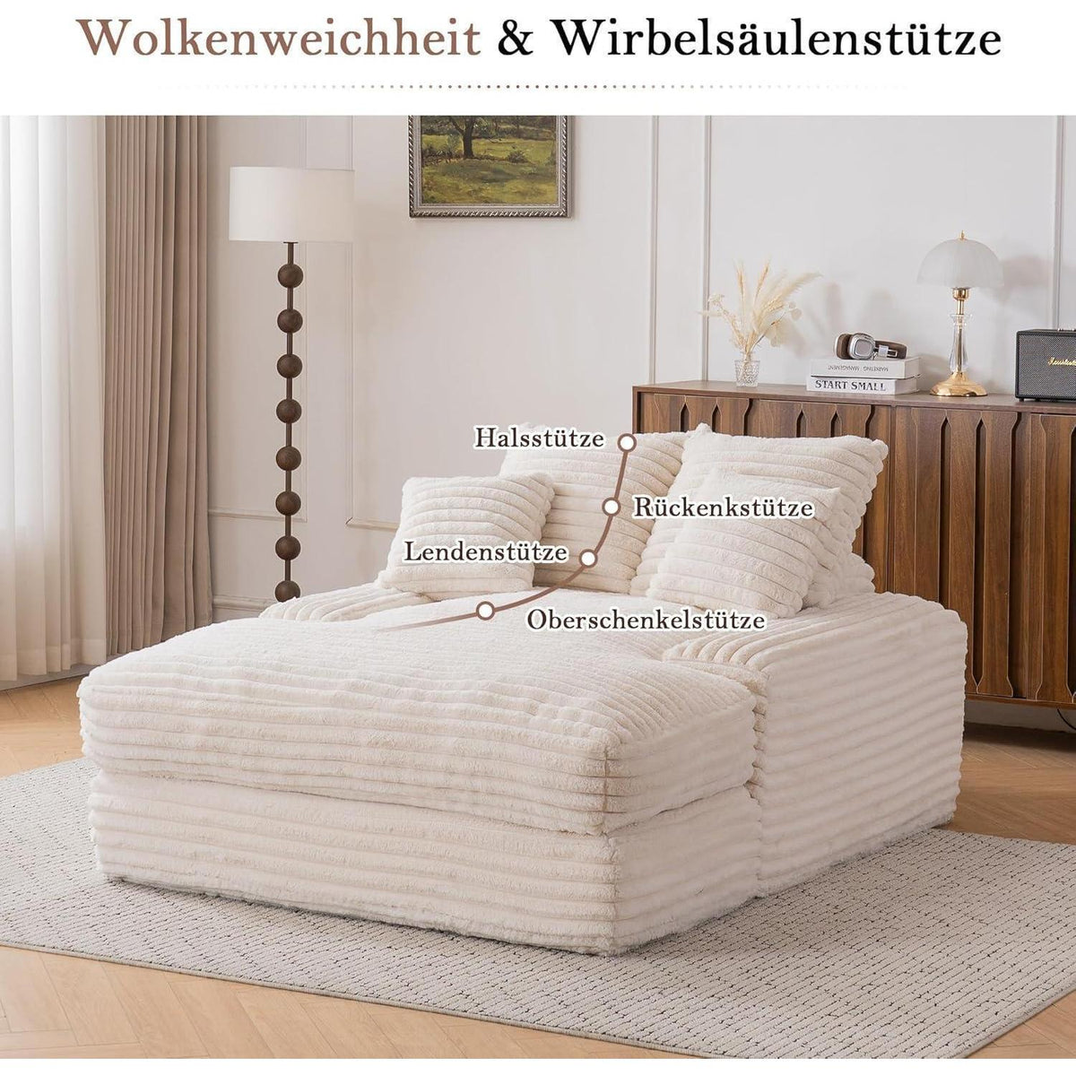 Cord Schlafsofa mit 4 Kissen – Ultraweiches Relaxsofa Beige