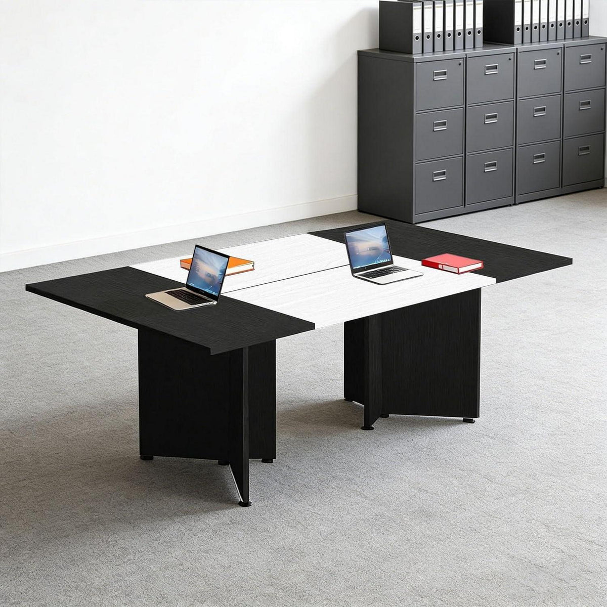 Modularer Konferenztisch, Erweiterbar für 4-12 Personen, Schwarz Weiß