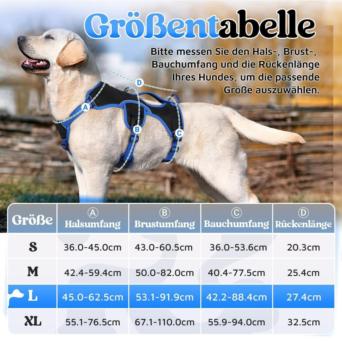 Hundegeschirr Brustgeschirr Groß Hunde Schwarz & Marineblau L