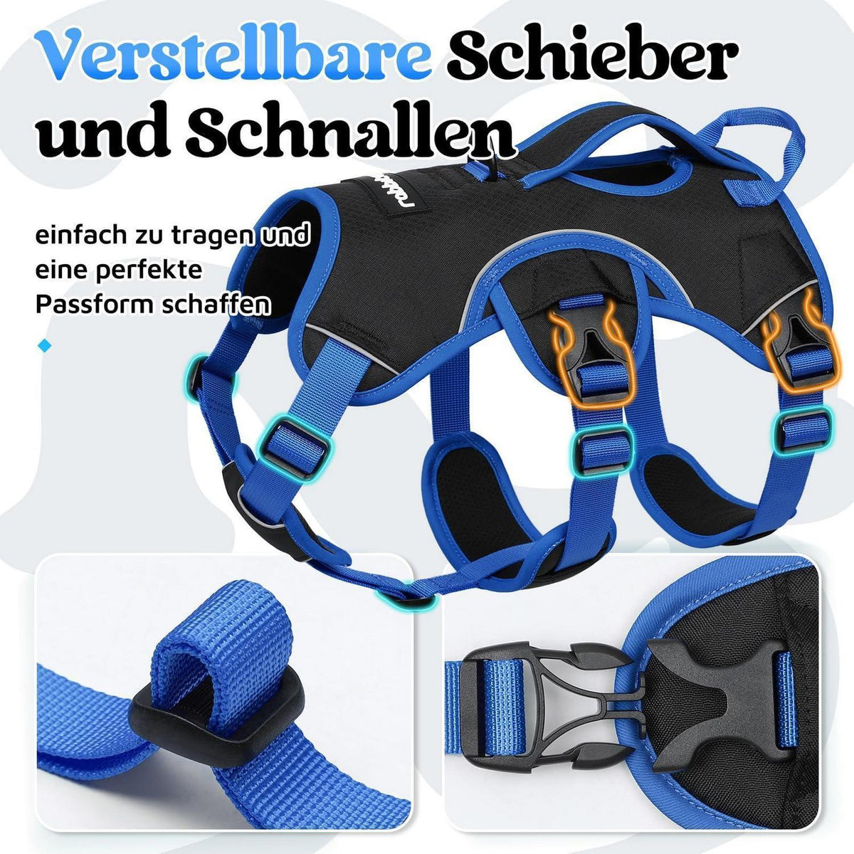 Hundegeschirr Brustgeschirr Groß Hunde Schwarz & Marineblau L