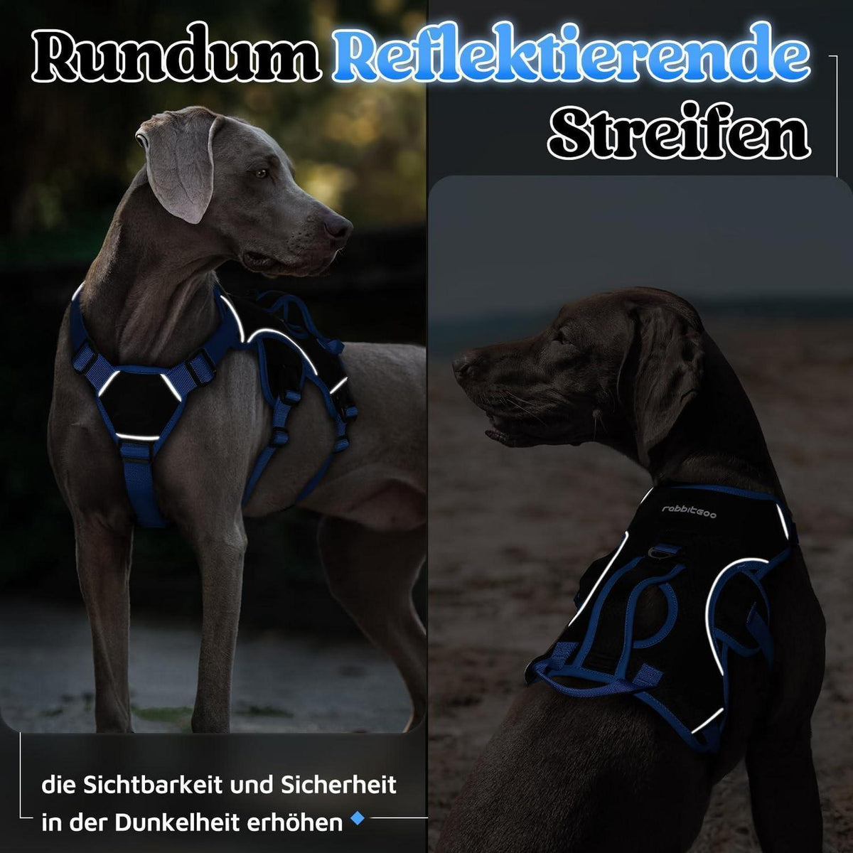 Hundegeschirr Brustgeschirr Groß Hunde Schwarz & Marineblau L