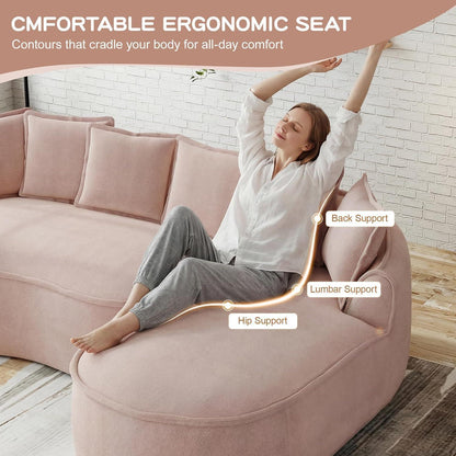 Modulares Chenille Sofa L-Form mit Chaiselongue & Kissen – Rosa