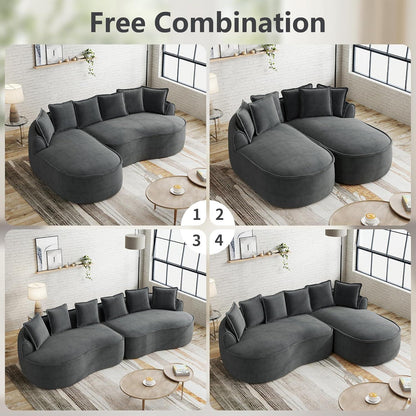 Modulares Sofa Grau | Chenille L-Form mit Chaiselongue & Kissen