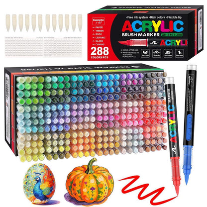 Acrylstifte Set 288 Farben – Pinselspitze für Steine, Glas & DIY