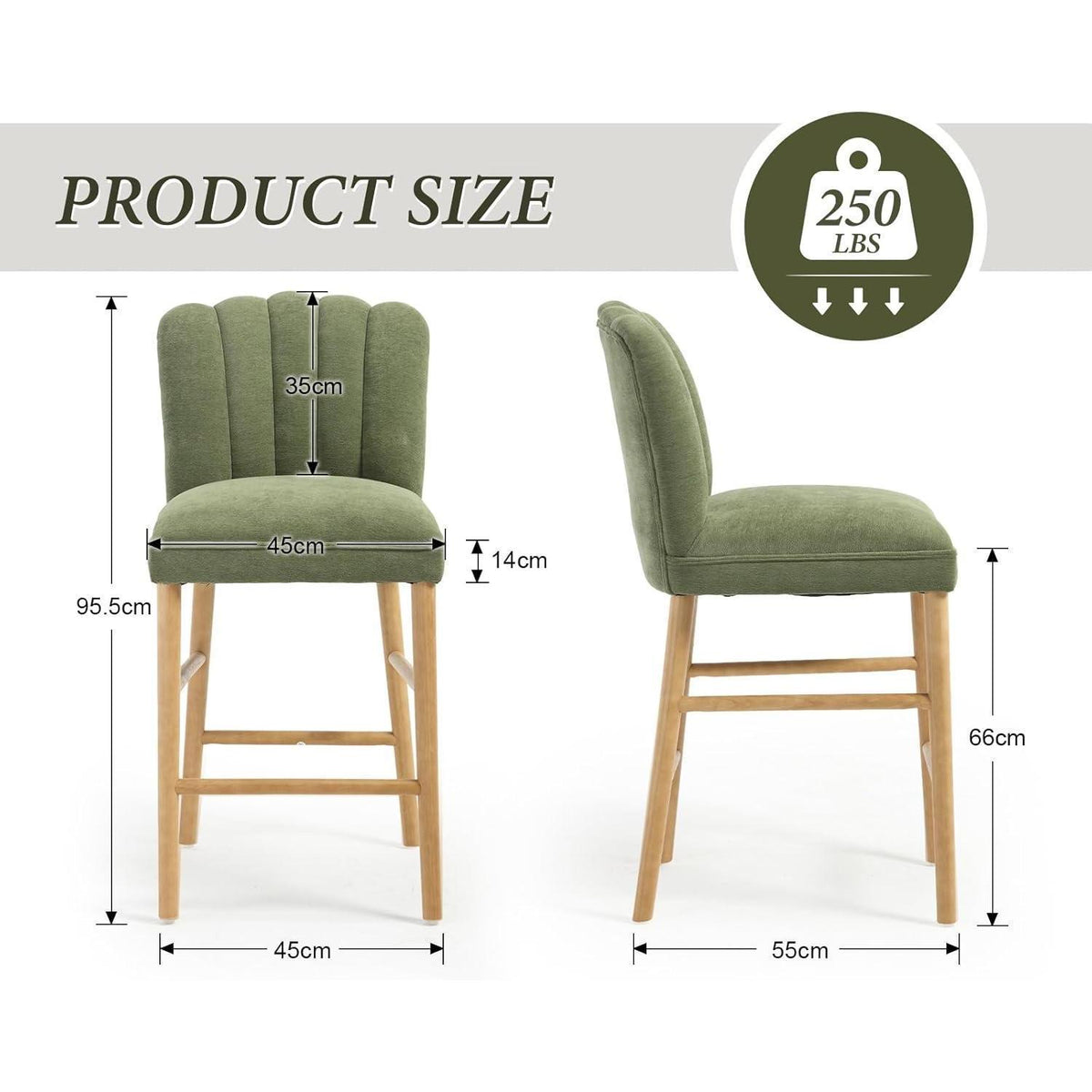 Retro Barhocker Set 4er – Grün, Holzrahmen & Chenille