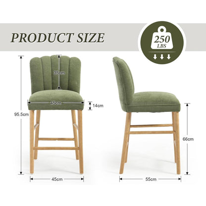 Retro Barhocker Set 4er – Grün, Holzrahmen & Chenille