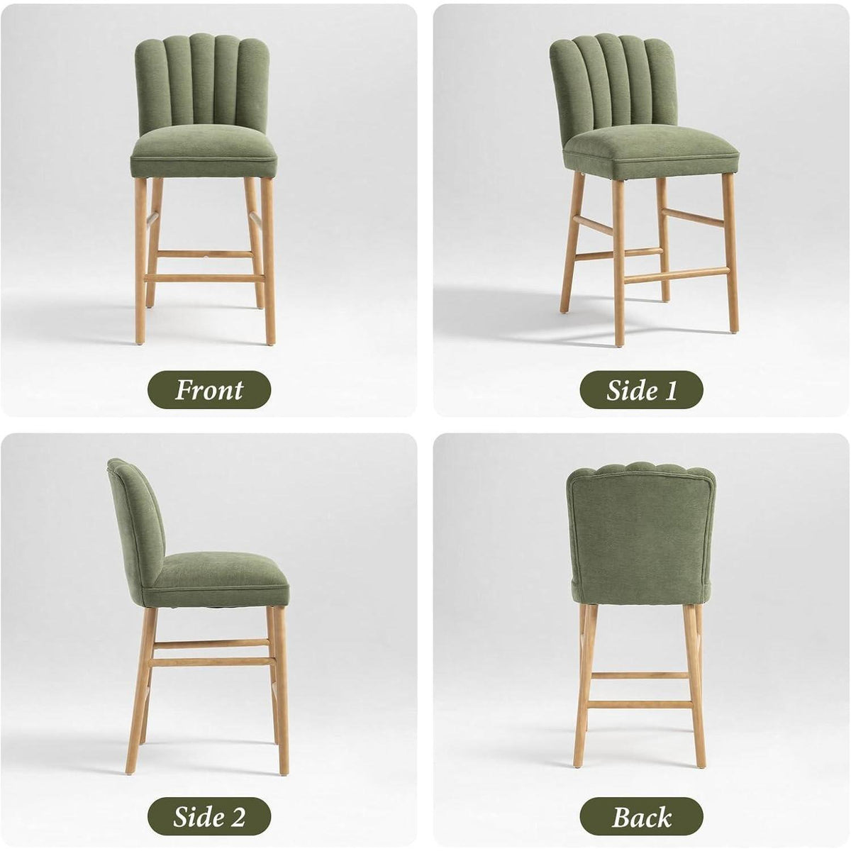 Retro Barhocker Set 4er – Grün, Holzrahmen & Chenille