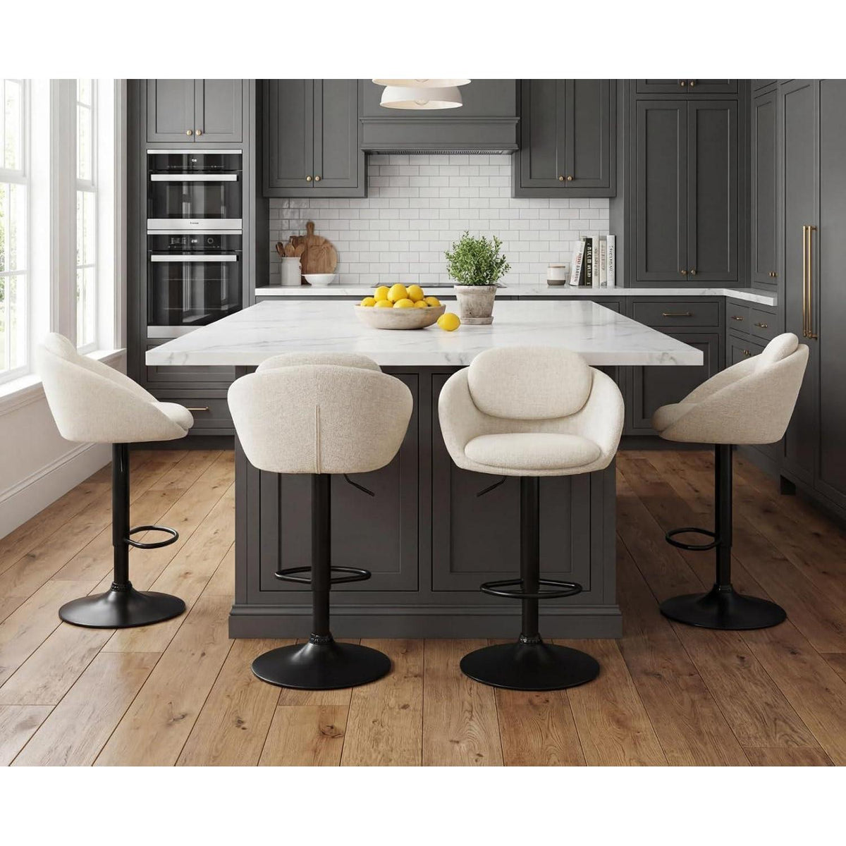 Verstellbarer Chenille Barhocker 2er Set – Beige