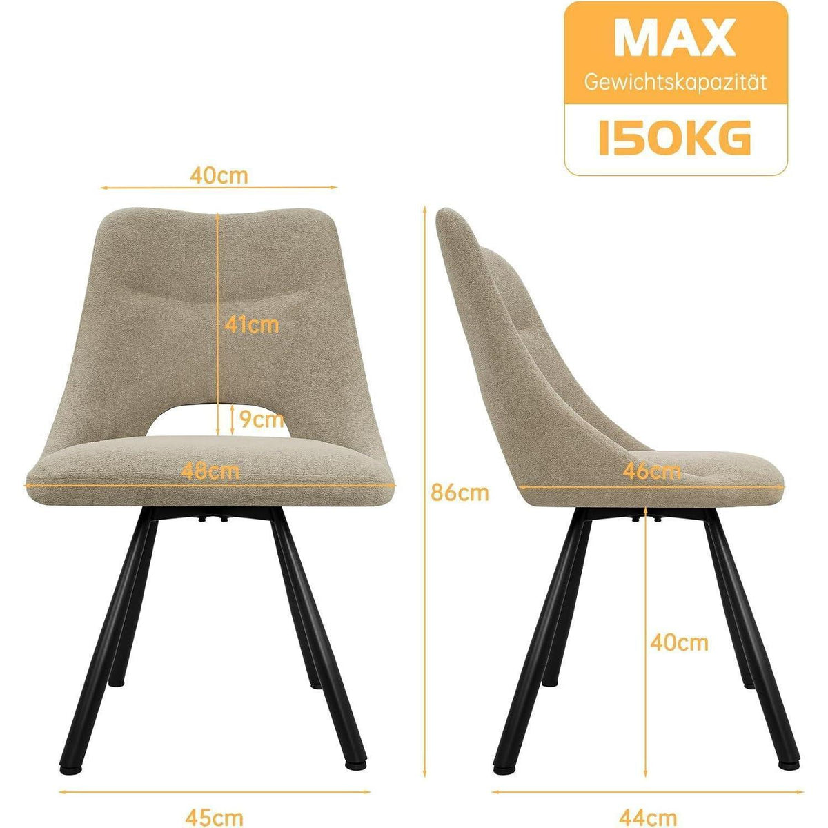 Drehbarer Esszimmerstuhl mit Bezug, Khaki