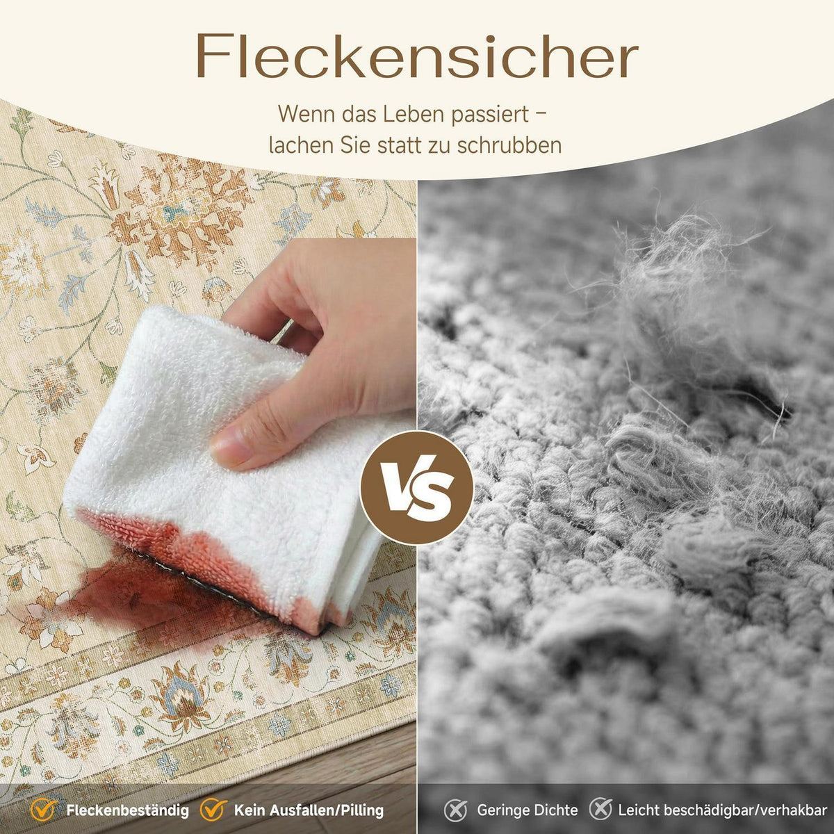 Waschbarer Teppich Beige 160x230cm – Vintage Wohnzimmer Teppich