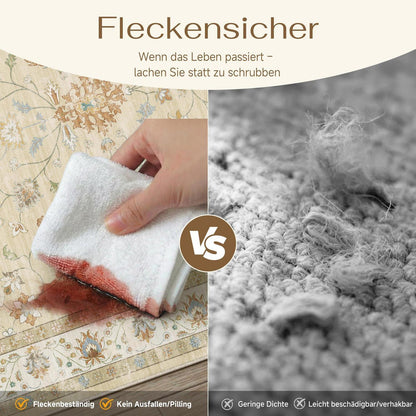 Waschbarer Teppich Beige 160x230cm – Vintage Wohnzimmer Teppich