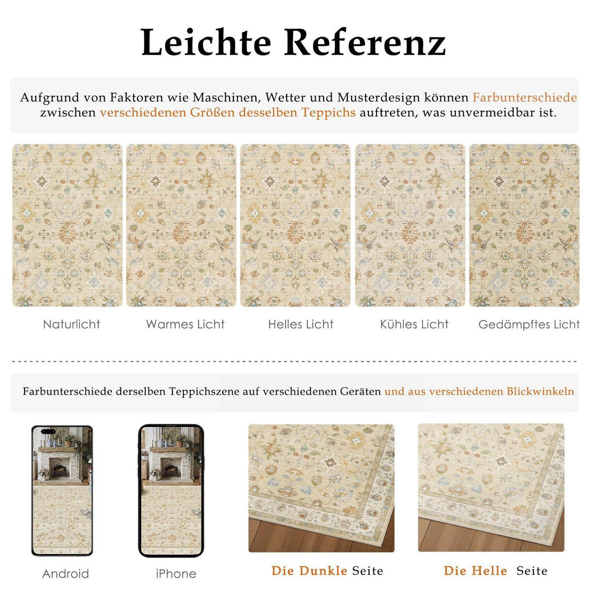 Waschbarer Teppich Beige 160x230cm – Vintage Wohnzimmer Teppich