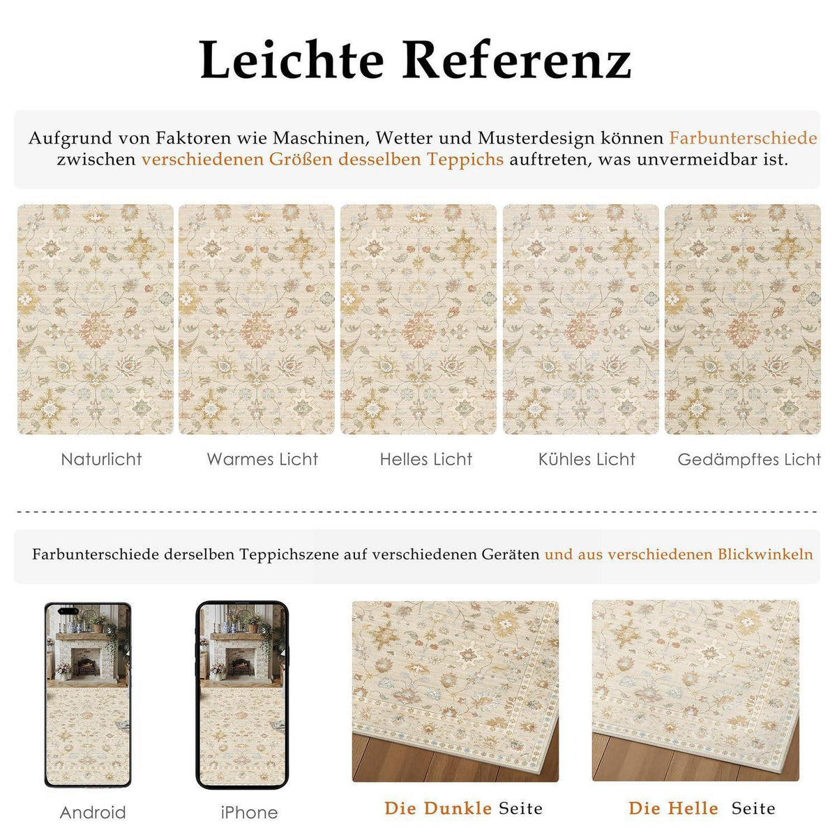 Waschbarer Teppich Wohnzimmer 200x300cm – Hellbeige & Beige Vintage Design