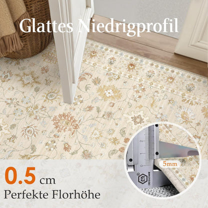 Waschbarer Teppich Wohnzimmer 160x230cm – Hellbeige & Beige Vintage Design