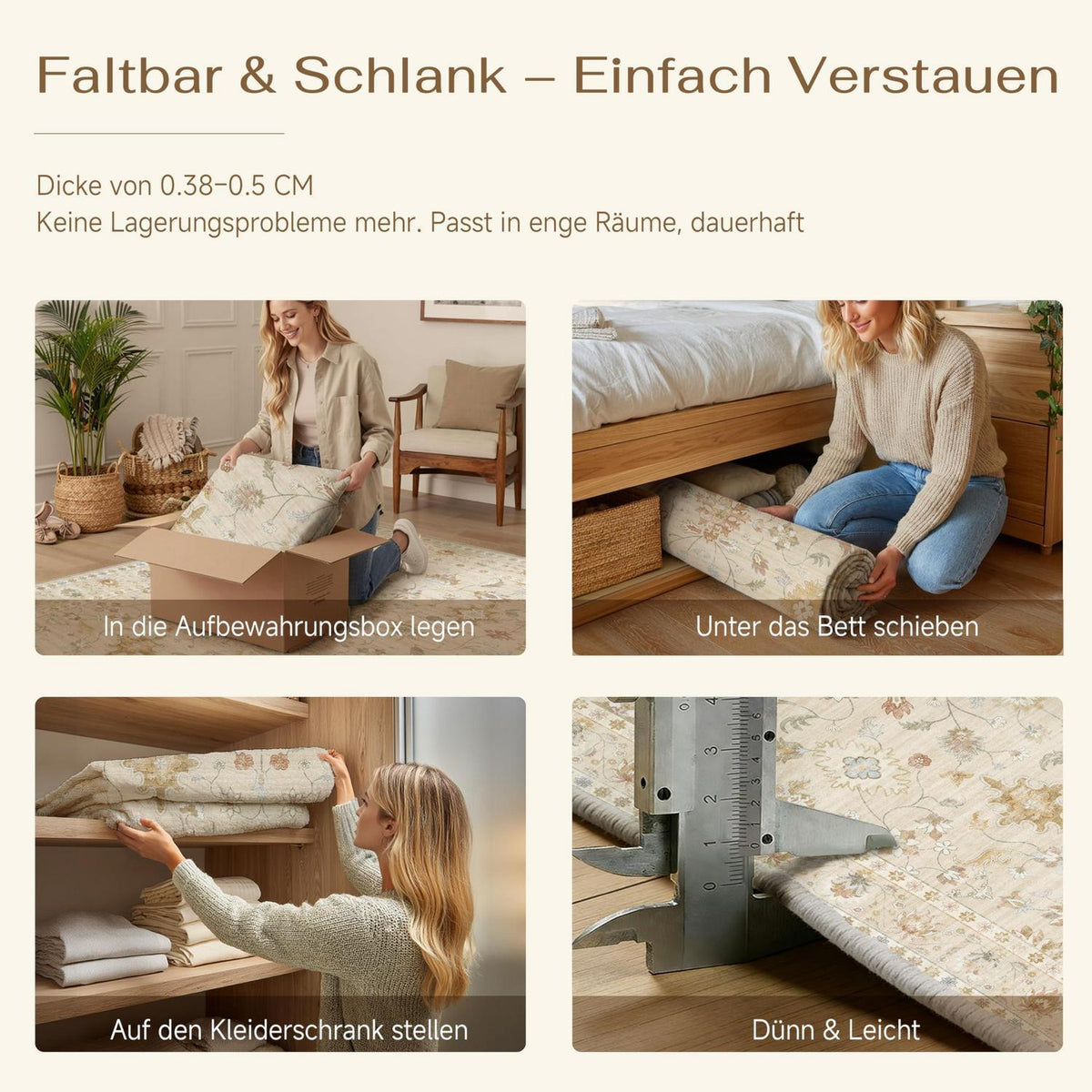 Waschbarer Teppich Wohnzimmer 160x230cm – Hellbeige & Beige Vintage Design