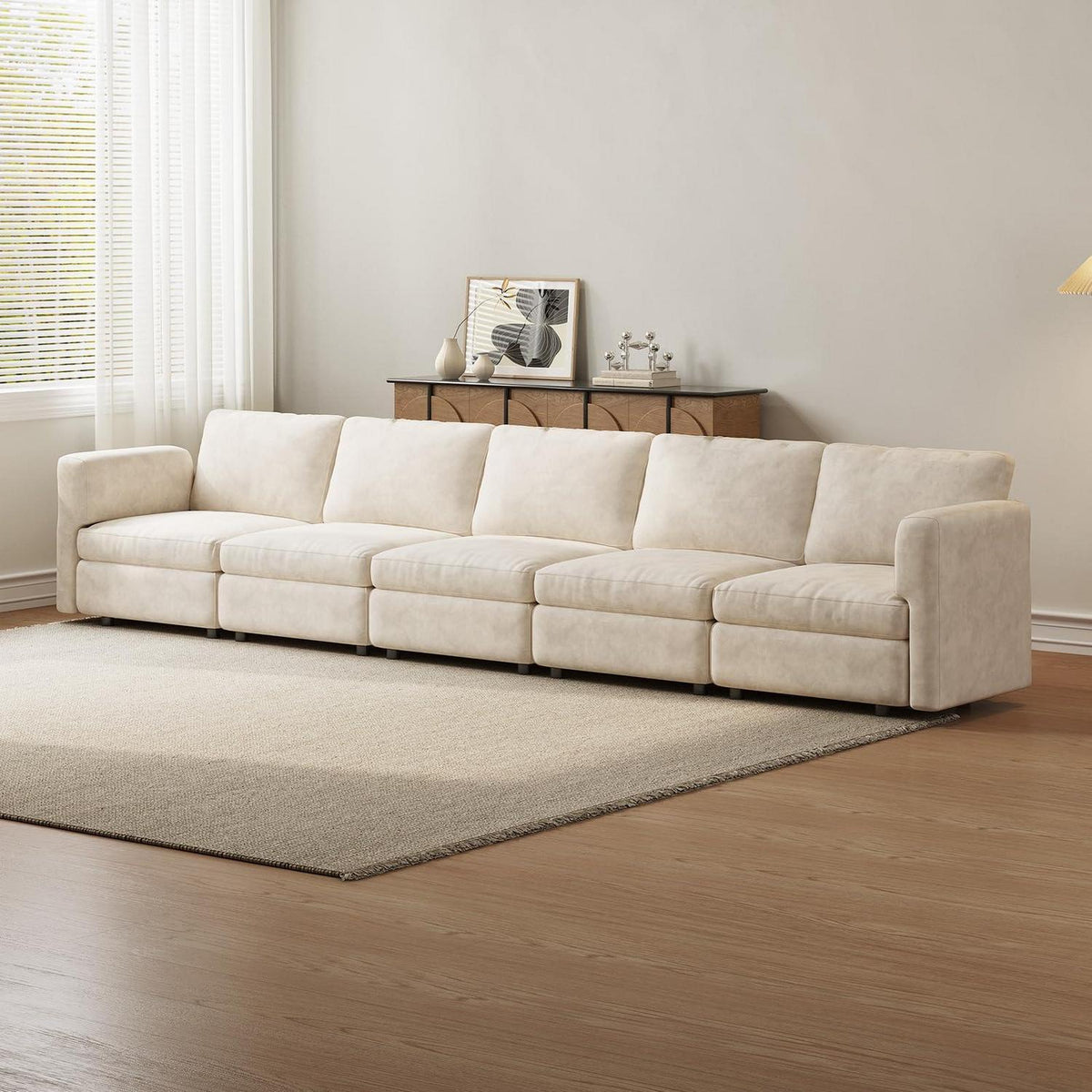 L-Form Ecksofa Stoff 4-Sitzer mit Ottomane & Stauraum