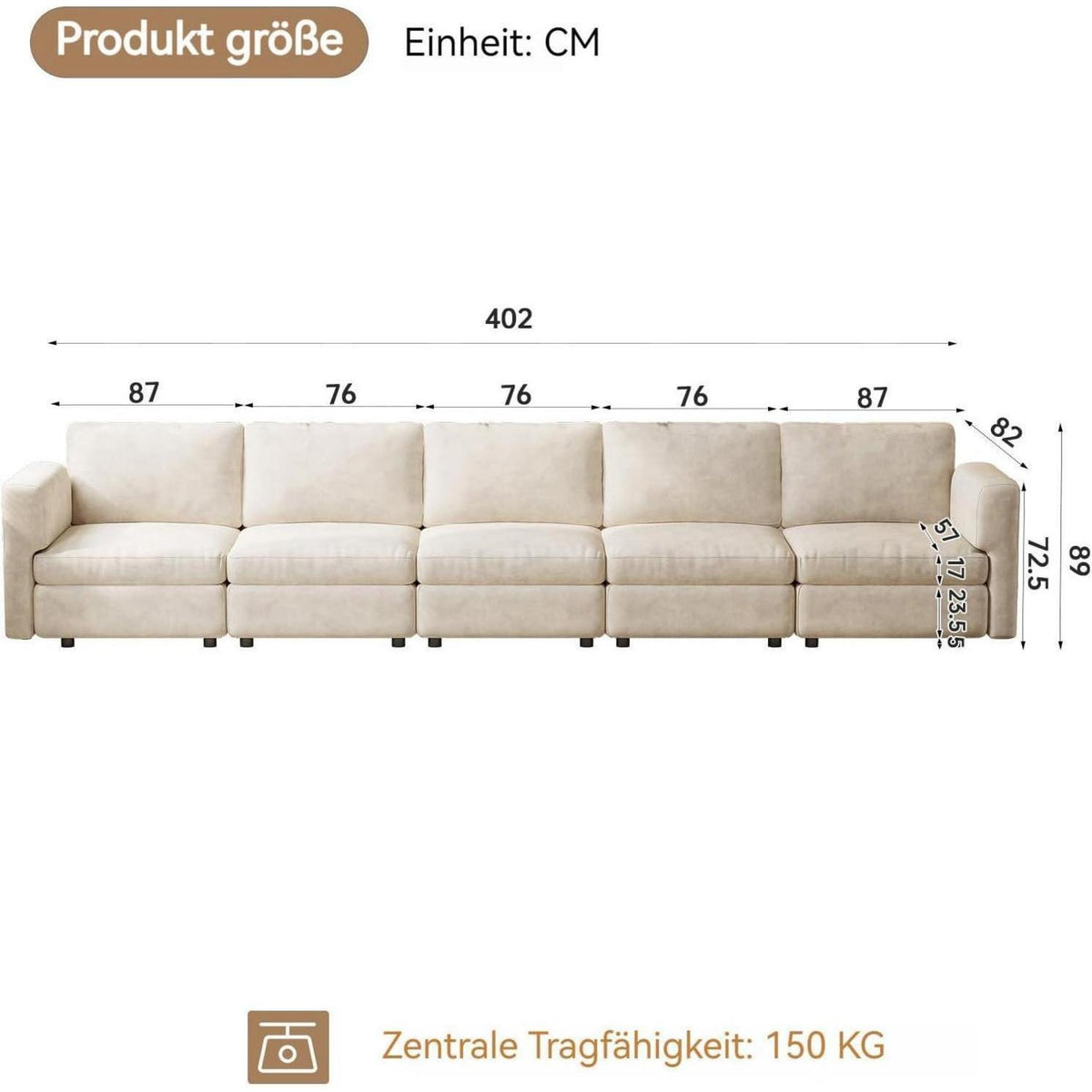 L-Form Ecksofa Stoff 4-Sitzer mit Ottomane & Stauraum