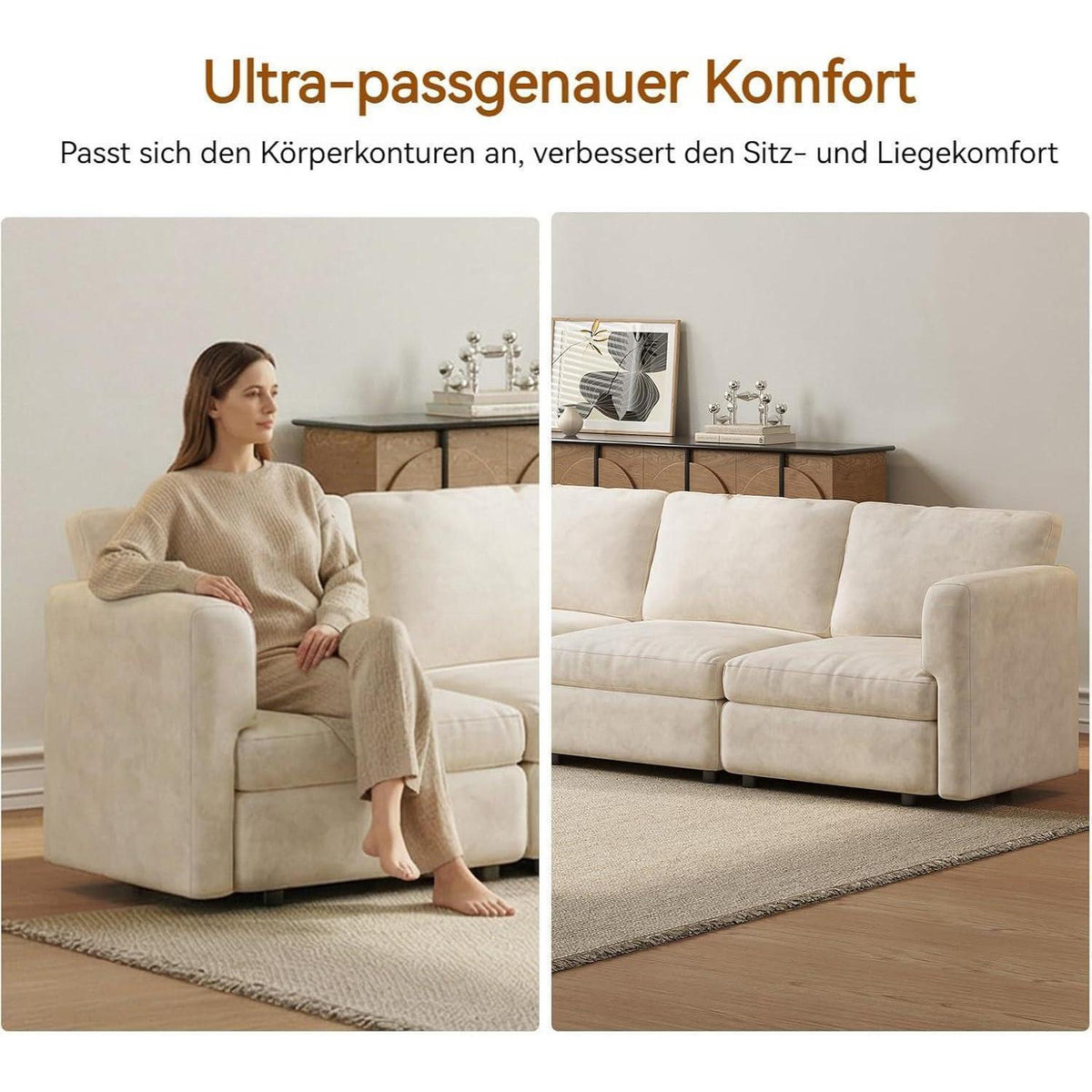 L-Form Ecksofa Stoff 4-Sitzer mit Ottomane & Stauraum