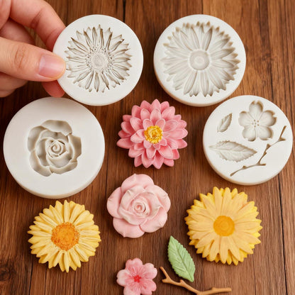 9x Silikonform Blumen 3D für Kerzen, Seife & DIY