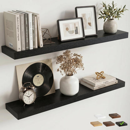 Schweberegale 90cm Schwarz im 2er Set mit rustikaler Holzmaserung