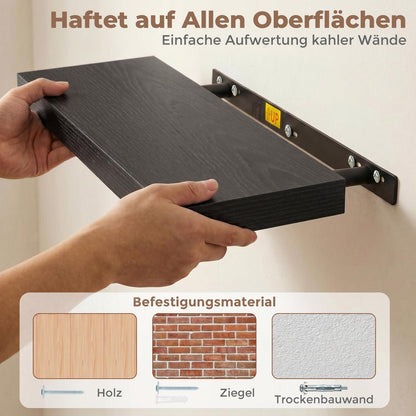 Schweberegale 90cm Schwarz im 2er Set mit rustikaler Holzmaserung