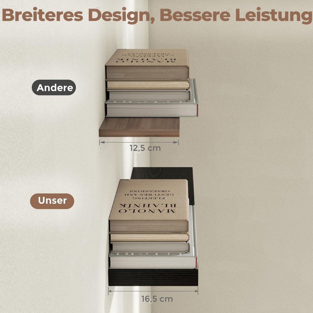 Schweberegale 90cm Schwarz im 2er Set mit rustikaler Holzmaserung
