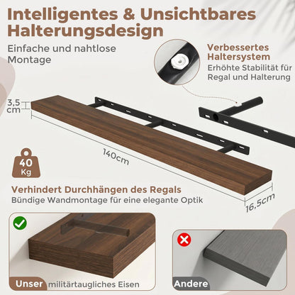 Schweberegal Walnuss Optik 140 cm mit einfacher Montage