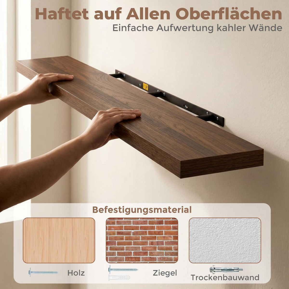Schweberegal Walnuss Optik 140 cm mit einfacher Montage