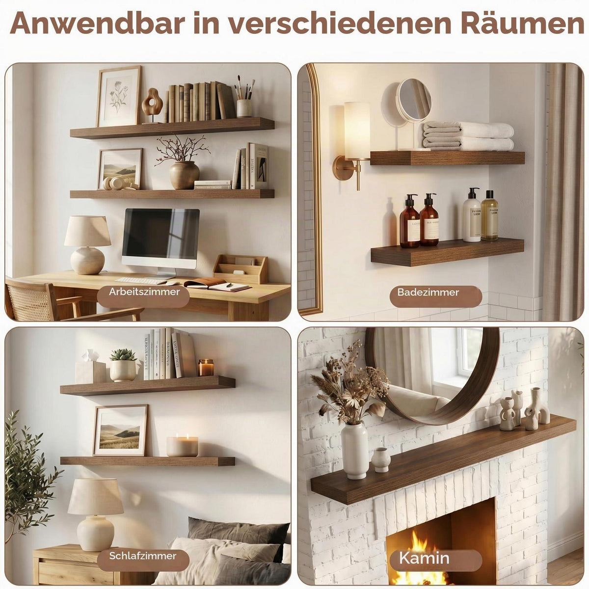 Schweberegal Walnuss Optik 140 cm mit einfacher Montage