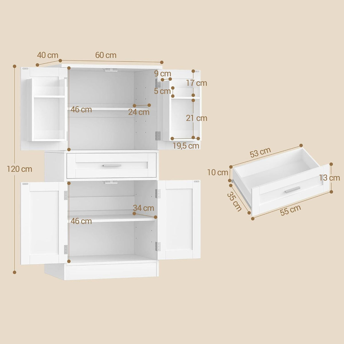 Weißer Buffetschrank mit Regalen & Schublade – Modernes Sideboard