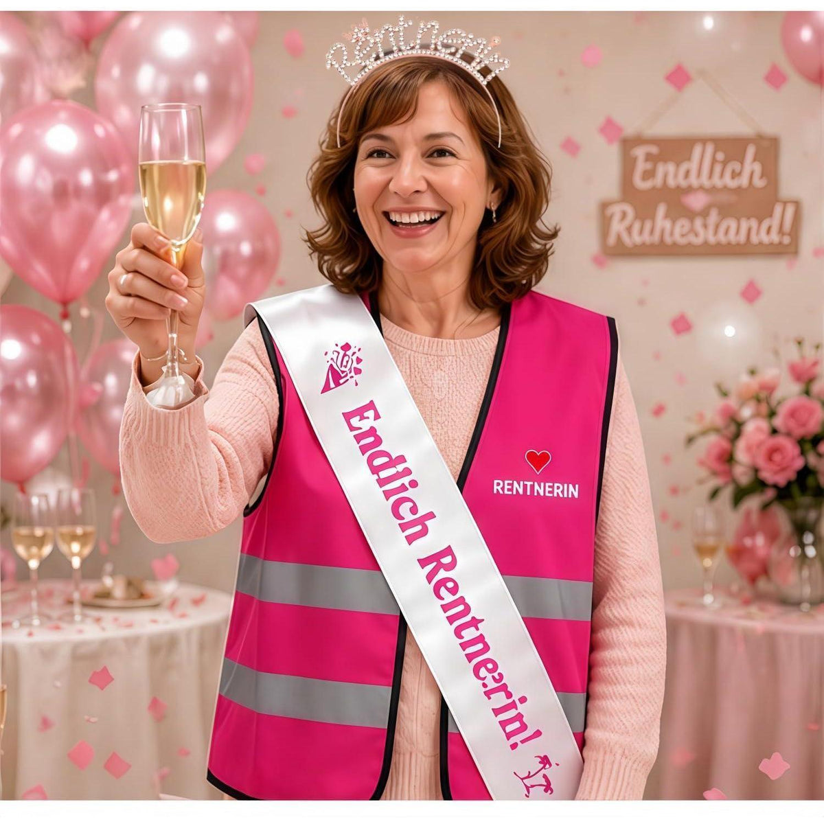 Ruhestand Geschenkset für Frauen – Pinkes Party Set zur Pensionierung
