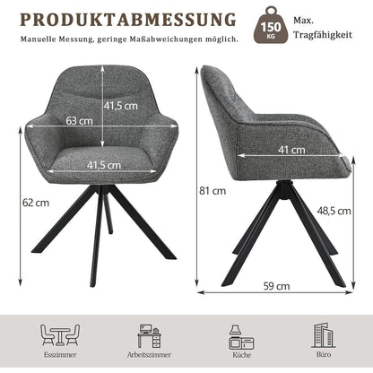 Drehbarer Esszimmerstuhl Set Grau, Chenille, 4er Pack