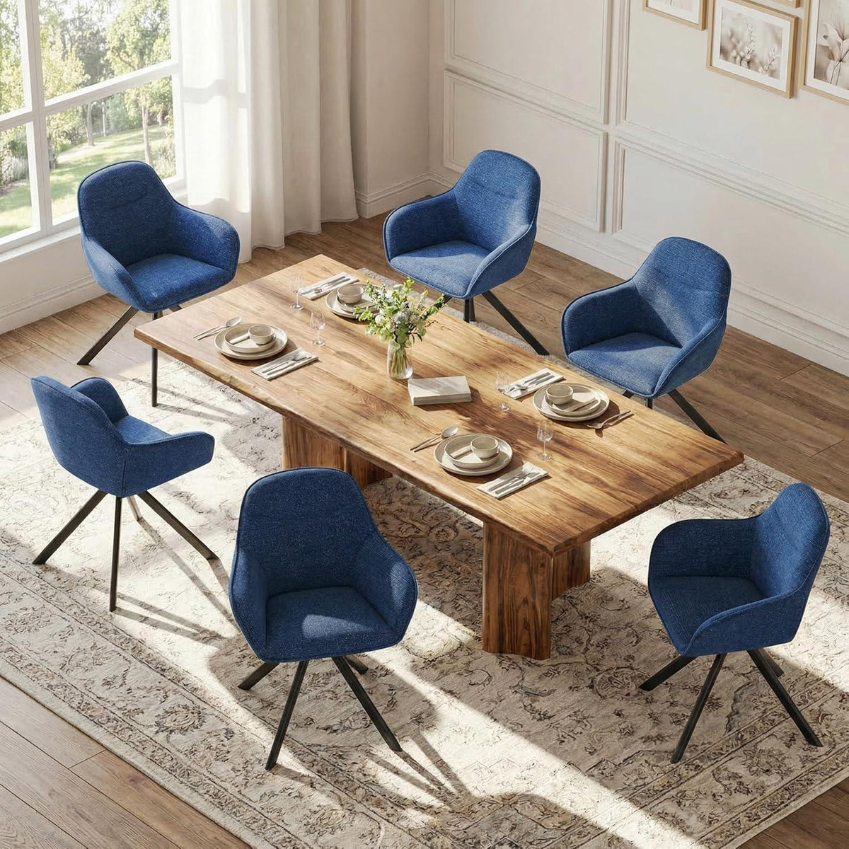 Drehbarer Esszimmerstuhl Set 2x Dunkelblau, Chenille Polsterstuhl